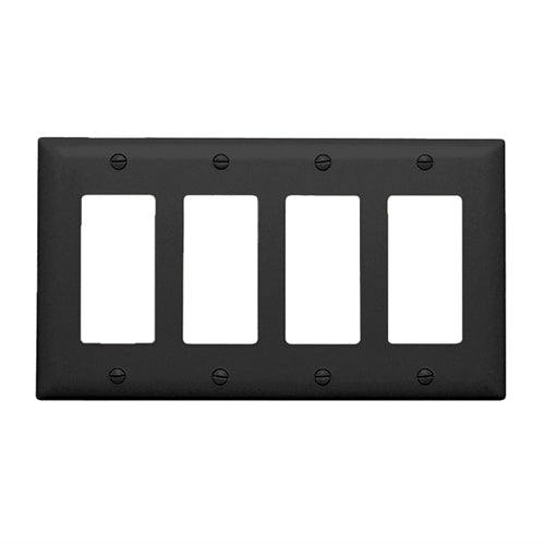 Wattstopper TP264BK Thermoplastic 4-Gang Decorator Wall Plate, Black