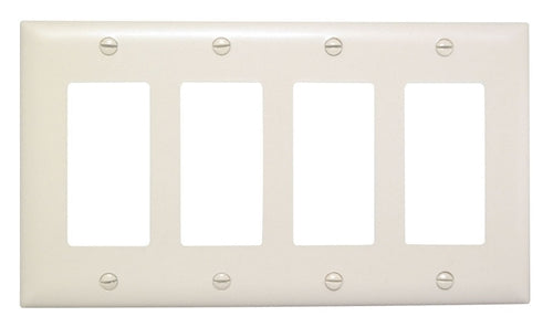 Wattstopper TP264I Thermoplastic 4-Gang Decorator Wall Plate, Ivory