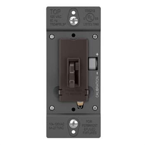 Wattstopper TSD4FBL3P 0-10V Fluorescent/ LED Single Pole/3-Way Toddle Slide Dimmer, Preset, Brown