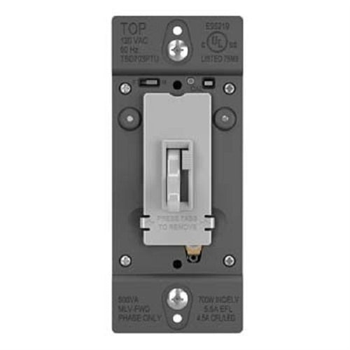 Wattstopper TSD703PTUGRY Trademaster 450W Tru-Universal Singple Pole/ 3-Way Toggle Slide Dimmer, Preset, Gray