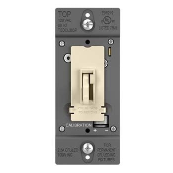 Wattstopper TSDCL303PLA 700W Single Pole/ 3-Way LED/CFL/Incandescent Toggle Slide Dimmer, Light Almond