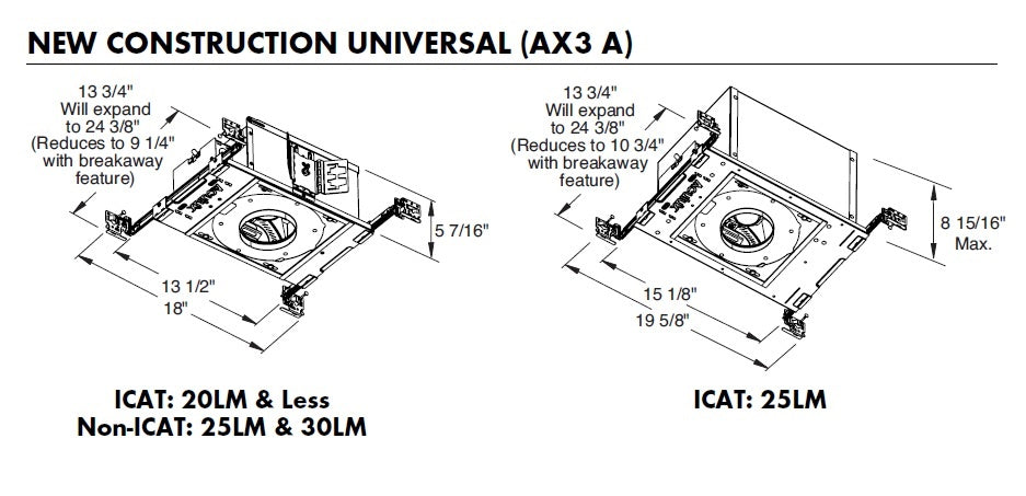 Juno Aculux AX3 A G4 08LM 35K 80CRI 24D EZB MVOLT ICAT Recessed Lighting 3 inch LED New Construction Adjustable Housing, 800 Lumens, 3500K, 800 Lumens, 24 Degree Narrow Flood, eldoLED 0-10V,