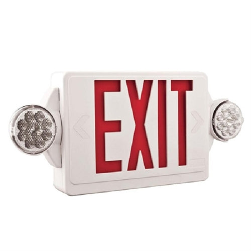 Lithonia LHQM LED R M6 LED Emergency Light Exit Sign Combo White Thermoplastic 2-Lamp Single Face Quantum Red Letters Battery Backup