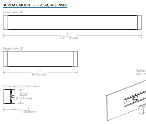Columbia Lighting CWM2-40MWSM-DICFA-EU 2' Contemporary Wall Mount, 4000K, 2013 Lumens, Surface Mount, Direct/Indirect Curve Aluminum Lens, Flat Aluminum End Caps, Fixed Output, 120-277V