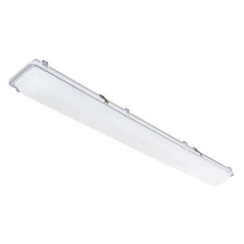 Columbia Lighting LXEM4-50HL-DCA-EU-XEDPM 4' LED Enclosed and Gasketed Fiberglass Extreme Environment, 5000K, 5449-6763 Lumens, Deep Clear Acrylic Shielding, Fixed Output, 120-277V, Dual Pendant Brackets