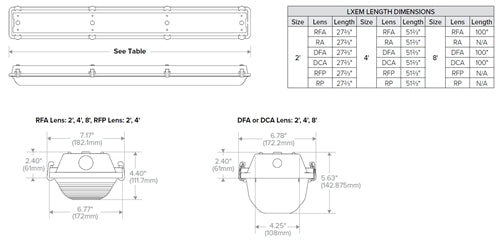 Columbia Lighting LXEM4-40LW-RFA-EU-SSL-ELL14 36W 4' LED Enclosed and Gasketed Fiberglass Extreme Environment, 4000K, 4050-4450 Lumens, Ribbed Frosted Acrylic Shielding, 120-277V, Stainless Steel Tamper Resistance Latches, Emergency Battery Pack, White