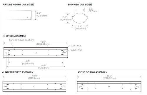 Columbia Lighting RLB4-930LM-FAM-EU-ELL14 4' Reverie Decorative LED Low Bay, 90 CRI, 3000K, 5688 Lumens, Frosted Acrylic Shielding, Medium Distribution, No Uplight, Fixed Output, 120-277V, Emergency Battery
