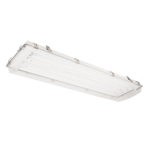Columbia Lighting XEW4-454-CA-N-4EPU 4' Enclosed and Gasketed High Bay, Four Lamps, 54W T5HO, Clear Impact Resistant Acrylic Lens, Narrow Distribution, Electronic Programmed Start Ballast, 120-277V