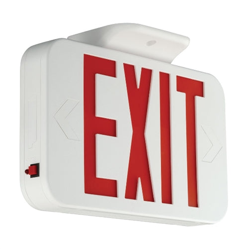 Compass Lighting CAR White Thermoplastic Exit, Universal Face, Red LED, AC Only Emergency Exit, 120V-277V
