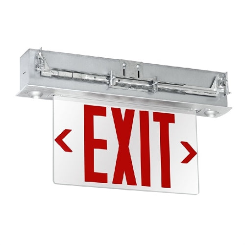 Compass CELCR1RN Edgel-Lit Combination Exit and Emergency Light, Recessed Mount, Single Face, Red Letters, Brushed Aluminum
