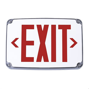 Compass Lighting CEWSRE Wet Location LED Emergency Exit, 120V-277V, Single-Face, Wall, End or Ceiling Mounted, Red Letters, with Battery