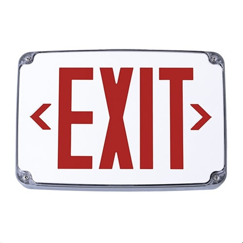 Compass Lighting CEWSRE Wet Location LED Emergency Exit, 120V-277V, Single-Face, Wall, End or Ceiling Mounted, Red Letters, with Battery