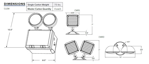 Compass Lighting CU2WB 1.875W Wet Location LED Emergency Light, Dual-Head Fully Adjustable, Black Finish