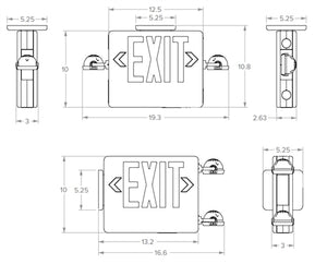 Dual Lite EVCHL-U-R-W-12 12W High Lumen Combination Exit/ Emergency Light, Universal Single/ Double Face, Red Letter, White Finish