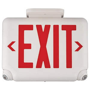 Dual-Lite EVCURWD Architectural LED Exit and Emergency Light, Universal Face, Red Letters, White Finish, Damp Listed, No Self-Diagnostics