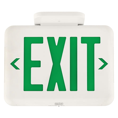 Dual-Lite EVEUGWEI LED Exit Sign, Single/ Double Face, Green Letters, White Finish, Emergency Operation, Spectron Self-Diagnostics