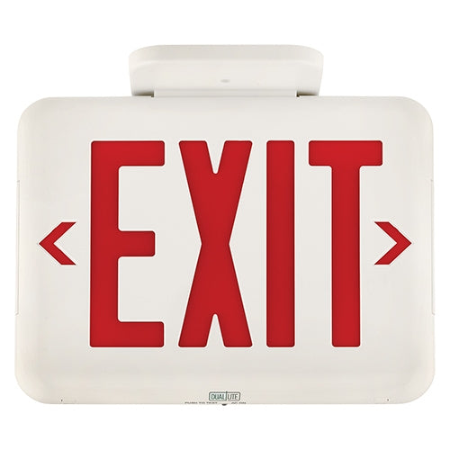 Dual-Lite EVEURWE LED Exit Sign, Single/ Double Face, Red Letters, White Finish, Emergency Operation, No Self-Diagnostics