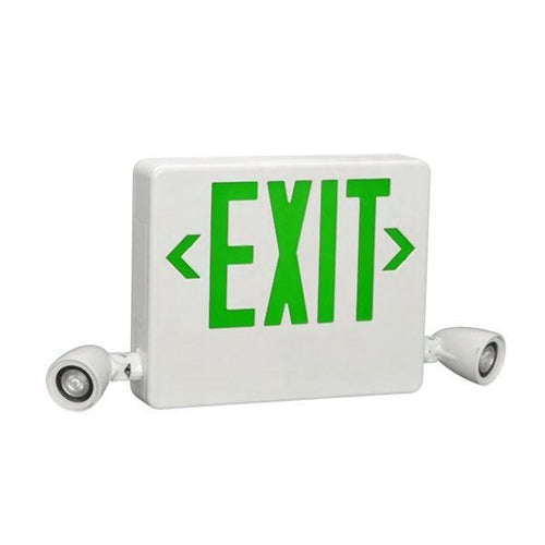 Dual Lite HCXUGW-03L Side Mount Designer LED Exit Sign and Emergency Light, Universal Face, Green Letters, 3W LED Lamps, White Finish