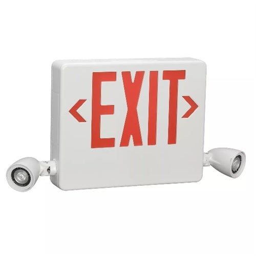 Dual Lite HCXURW-03LRC12 Side Mount Designer LED Exit Sign and Emergency Light, Universal Face, Red Letters, 3W LED Lamps with 17W Remote Capacity, White Finish