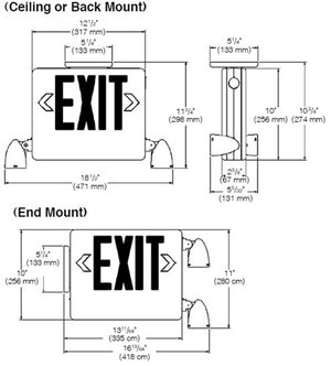 Dual-Lite HCXURWRC12-FTA Side Mount Designer LED Exit Sign and Emergency Light, Universal Face, Red Letters, White Finish, with 12W Remote Capacity, Lighting Heads Included, Free Trade Agreement Transform