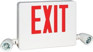 Dual-Lite HCXURWRC12-UST Side Mount Designer LED Exit Sign and Emergency Light, Universal Face, Red Letters, White Finish, with 12W Remote Capacity, Lighting Heads Included, US Transform