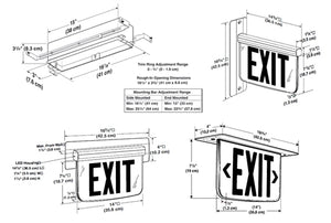Dual-Lite LECDRCNE Ceiling Mounting Architectural Edge-Lit LED Exit Sign, 120/277V, Double Face, Red Letters, L/R Arrows, Satin Aluminum Finish, Emergency Operation