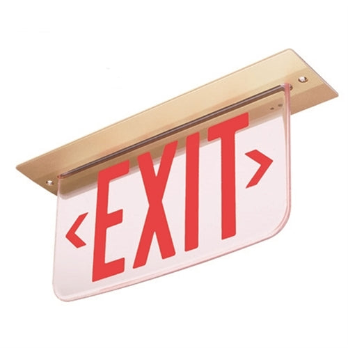 Dual-Lite LECDRCNE-XK Ceiling Mounting Architectural Edge-Lit LED Exit Sign, 120/277V, Double Face, Red Letters, L/R Arrows, Satin Aluminum Finish, Emergency Operation, Less Rough-In Kit