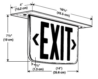 Dual-Lite LECSGDNAM-XK Ceiling Mounting Architectural Edge-Lit LED Exit Sign, 120/277V, Single Face, Green Letters, Double Arrows, Satin Aluminum Finish, AC Only, Mirror Plaque Background
