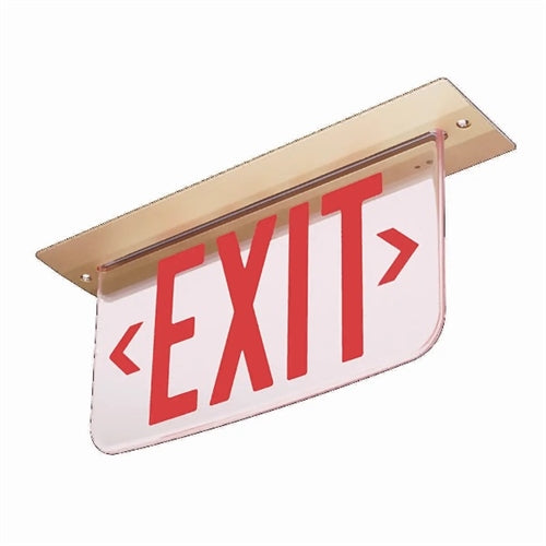 Dual-Lite LECSRXNE Ceiling Mount Architectural Edge-Lit LED Exit Sign, 120-277V, Double Face, Red Letters, No Arrows, Satin Aluminum Finish, Emergency Operation