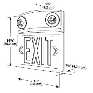 Dual-Lite LTURW3-0 10W Tandem Emergency Lighting Unit and LED Exit Sign Combo, Single/ Double Face, Red Letters, White Finish, Standard Model, Remote Capacity Model, No Lamp Heads