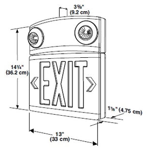Dual-Lite LTURW3-0 10W Tandem Emergency Lighting Unit and LED Exit Sign Combo, Single/ Double Face, Red Letters, White Finish, Standard Model, Remote Capacity Model, No Lamp Heads