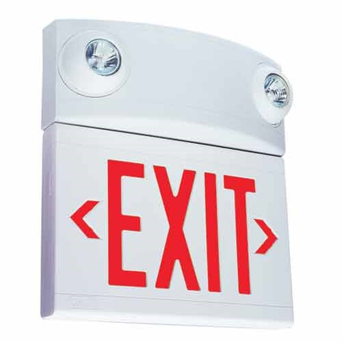 Dual-Lite LTURWDI 10W Tandem Emergeny Lighting Unit and LED Exit Sign Combo, Single/ Double Face, Red Letters, White Finish, Damp Location Model, Spectron Self-Diagnostics