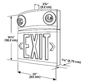 Dual-Lite LTURWDI 10W Tandem Emergeny Lighting Unit and LED Exit Sign Combo, Single/ Double Face, Red Letters, White Finish, Damp Location Model, Spectron Self-Diagnostics