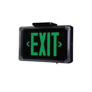 Dual-Lite SEWLDGBE Harsh Environment Exit Sign, 120/277V, Double Face, Green Letters, Black Finish, Emergency Operation
