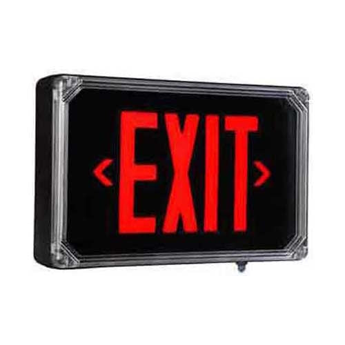 Dual-Lite SEWLDRBE Harsh Environment Exit Sign, 120/277V, Double Face, Red Letters, Black Finish, Emergency Operation