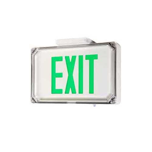 Dual-Lite SEWLSGWE-4X Harsh Environment Exit Sign, 120/277V, Single Face, Green Letters, White Finish, Emergency Operation, NEMA 4X, IP66 Rating