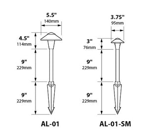 Focus Industries AL-01-SMLED316SBRS 12V 3W Omni LED Cast Brass Mini 3.5" China Hat Area Light with 16" Stem, Brass Finish