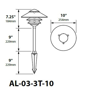 Focus Industries AL-03-3T103LED3CPR 12V 3W Omni LED Cast Aluminum 10" 2 Tier Pagoda Hat Area Light with 3" Base, Chrome Powder Finish