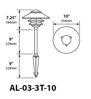 Focus Industries AL-03-3T103LED3RBV 12V 3W Omni LED Cast Aluminum 10" 2 Tier Pagoda Hat Area Light with 3" Base, Rubbed Verde Finish
