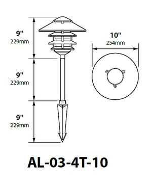 Focus Industries AL-03-4T103LED3ATV 12V 3W Omni LED Cast Aluminum 10" 4 Tier Pagoda Hat Area Light with 3" Base, Antique Verde Finish