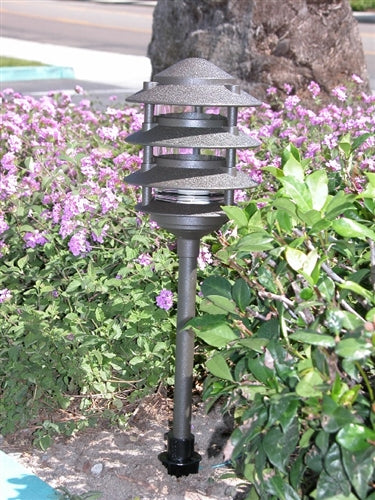 Focus Industries AL-03-4T103LED3LUN 12V 3W Omni LED Cast Aluminum 10" 4 Tier Pagoda Hat Area Light with 3" Base, Luna Finish