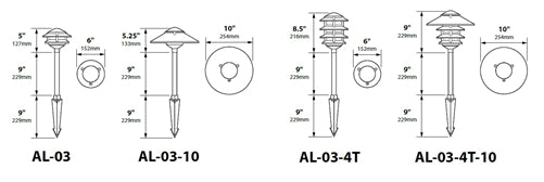 Focus Industries AL-03-4T103LED3LUN 12V 3W Omni LED Cast Aluminum 10" 4 Tier Pagoda Hat Area Light with 3" Base, Luna Finish