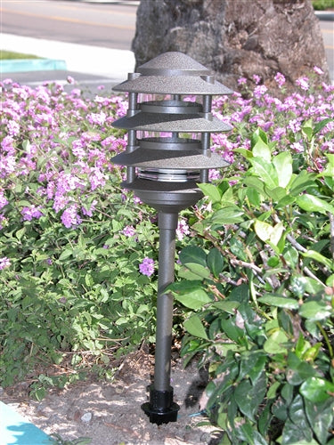 Focus Industries AL-03-4TLED3BLT 12V 3W Omni LED Cast Aluminum 6" 4 Tier Pagoda Hat Area Light, Black Texture Finish