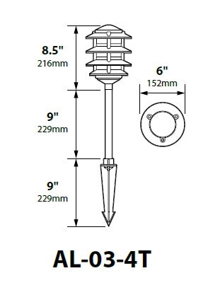 Focus Industries AL-03-4TLED3RBV 12V 3W Omni LED Cast Aluminum 6" 4 Tier Pagoda Hat Area Light, Rubbed Verde Finish
