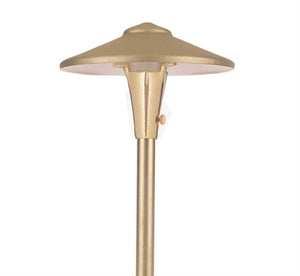 Focus Industries AL-04-AHLED318SBAV 12V 3W Omni LED Cast Brass 7.5" China Hat Area Light with Adjustable Hub and 18" Stem, Brass Acid Verde Finish