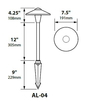 Focus Industries AL-04-AHLED318SBAV 12V 3W Omni LED Cast Brass 7.5" China Hat Area Light with Adjustable Hub and 18" Stem, Brass Acid Verde Finish
