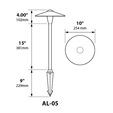 Focus Industries  12V 3W Omni LED Cast Aluminum 10" China Hat Area Light with 16" Stem, Camel Tone Finish