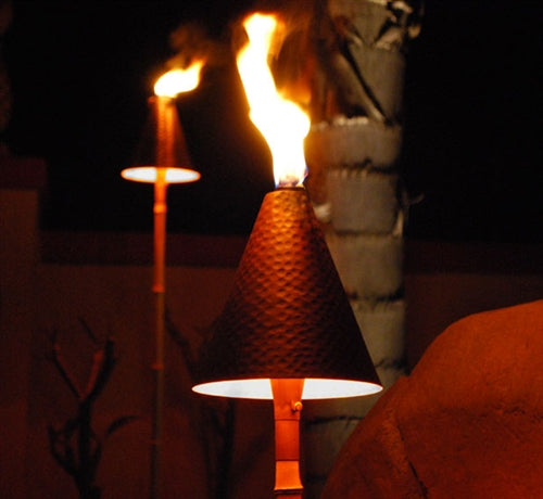 Focus Industries AL-18-LG-HH-AH-SB-COP 12V 20W T4 Halogen Hammered Tiki Torch Light, PVC Simulated Bamboo Stem Area Light, Unfinished Copper