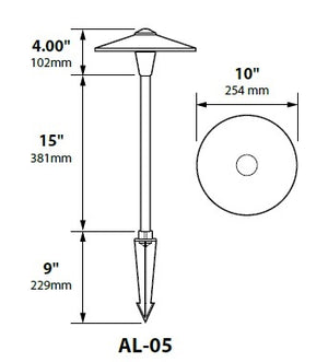 Focus Industries AL05L12BLT 12V 3W Omni LED 10" China Hat Area Light, Black Texture Finish