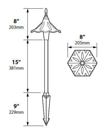Focus Industries AL14L12ATV 12V 3W Omni LED 8" Cast Aluminum Oriental Hat, Antique Verde Finish